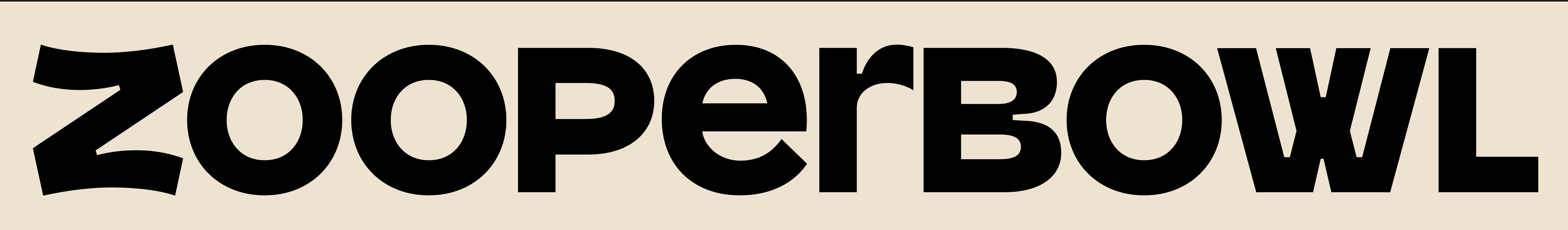 Black text 'ZOOPERBOWL' on a beige background